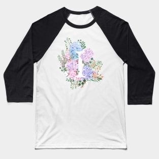 botanical monogram alphabet I hydrangea flowers Baseball T-Shirt